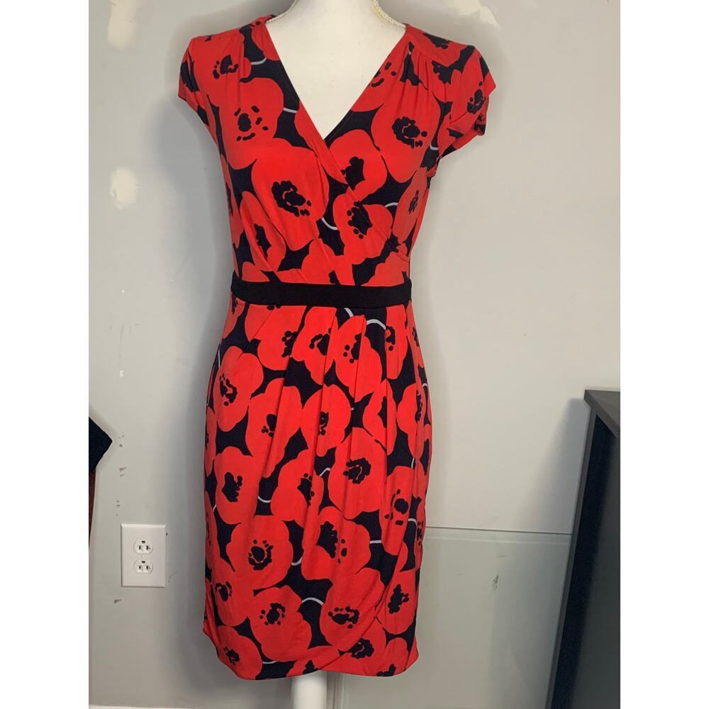 Black and Red Floral Wrap Dress - Picture 2 of 4